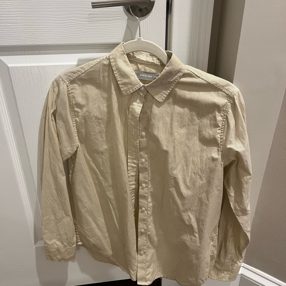 NWOT Everlane stripped shirt tan button down